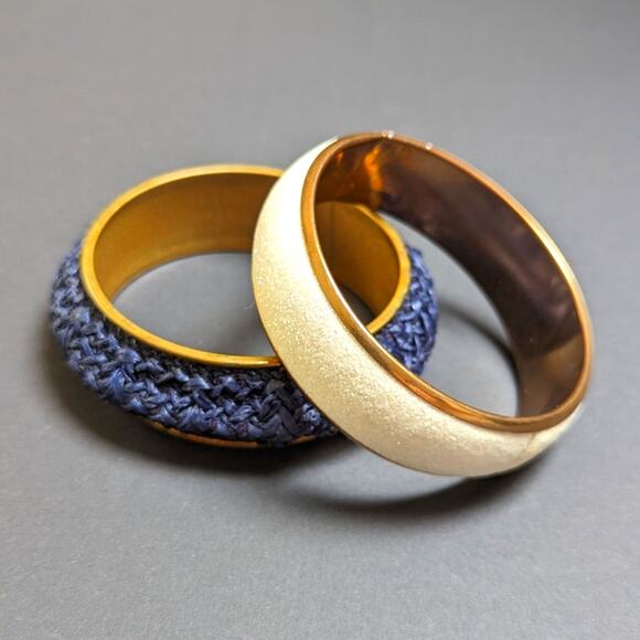 Vintage Boho Natural Woven Textured Brass Bangle Bracelet Set - Picture 2 of 5